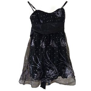 Charlotte Russe Black Silver Floral Mesh Evening Party Mini Dress Juniors Small